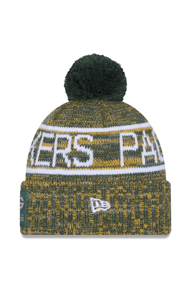 New Era Men's New Era Green Green Bay Packers 2025 Sideline Cold Weather Cuffed Knit Hat with Pom, Alternate, color, Green