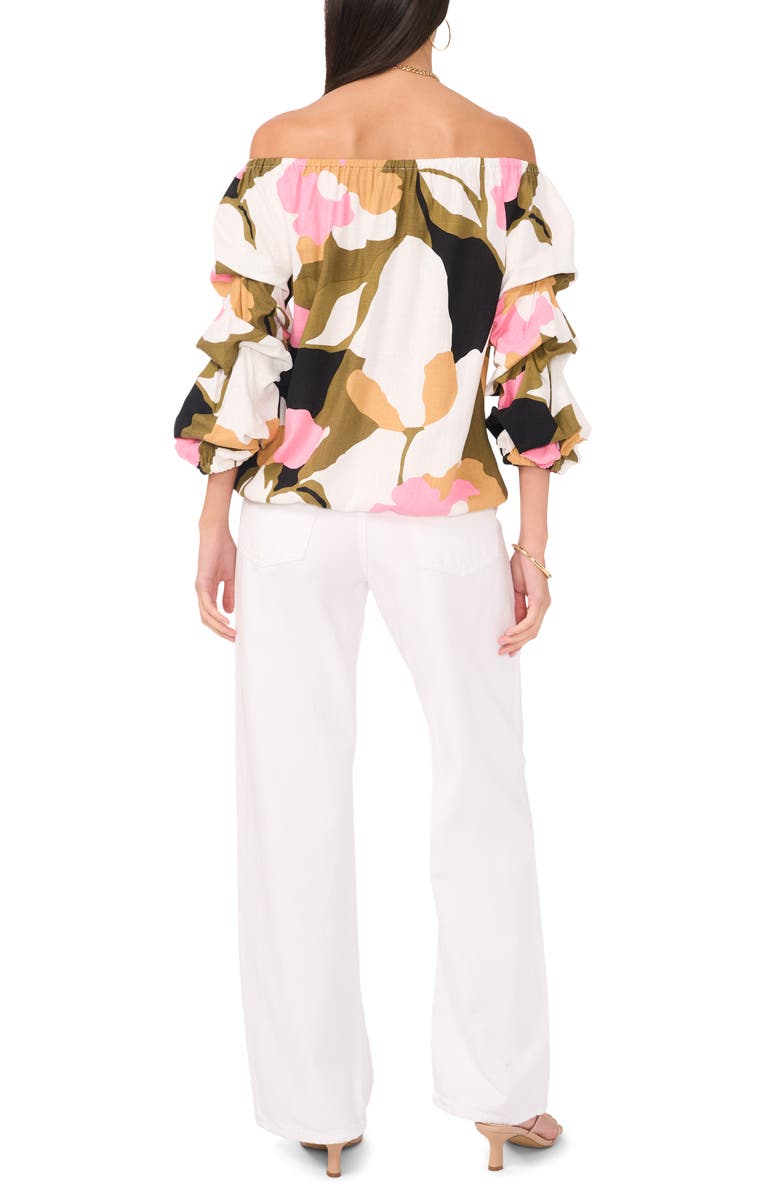 Vince Camuto Abstract Floral Off the Shoulder Bubble Sleeve Top, Alternate, color, 