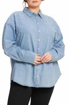 FLYING TOMATO Embellished Long Sleeve Denim Shirt