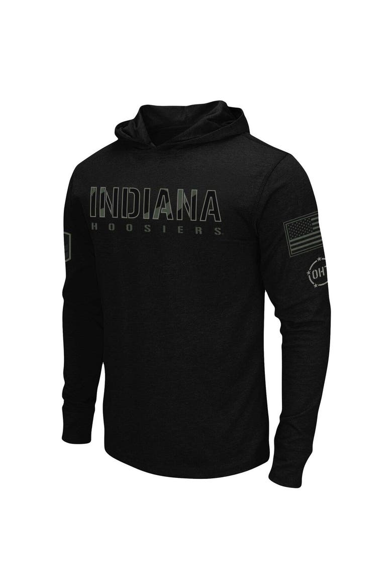 Men's Colosseum Black Indiana Hoosiers OHT Military Appreciation Hoodie Long Sleeve T-Shirt, Alternate, color, Black
