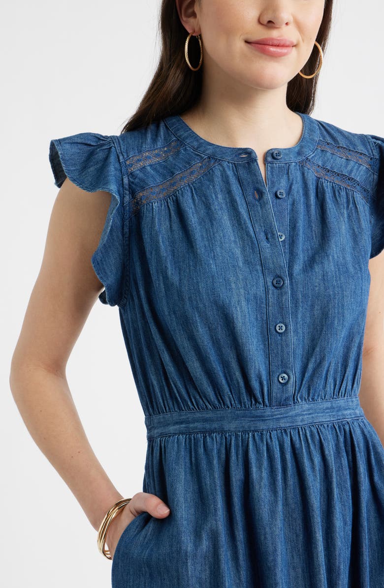 Caslon<sup>®</sup> Flutter Sleeve Chambray Dress, Alternate, color, Dark Wash