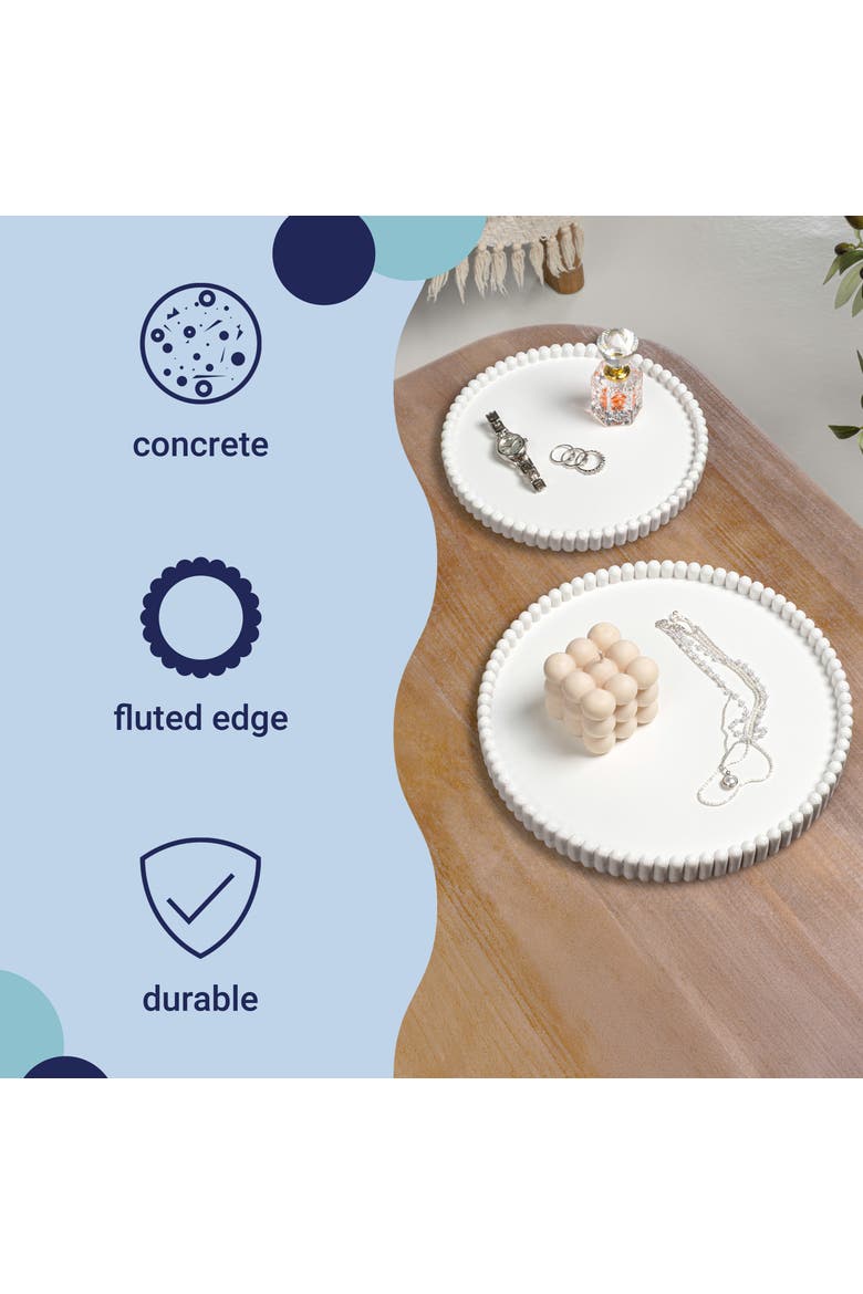 Opulence Modern Minimalist Concrete Fluted Edge Decorative Jewelry Trays, Alternate, color, White