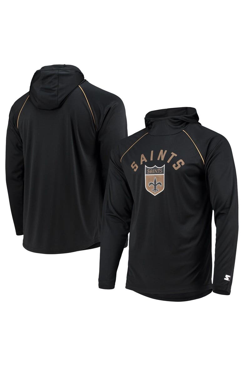 Men's Starter Black New Orleans Saints Throwback Raglan Hoodie Long Sleeve T-Shirt, Main, color, Black