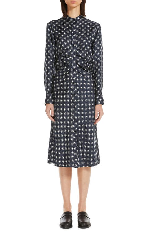 Max Mara Leisure Melania Print Long Sleeve Silk Dress in Midnight Blue 