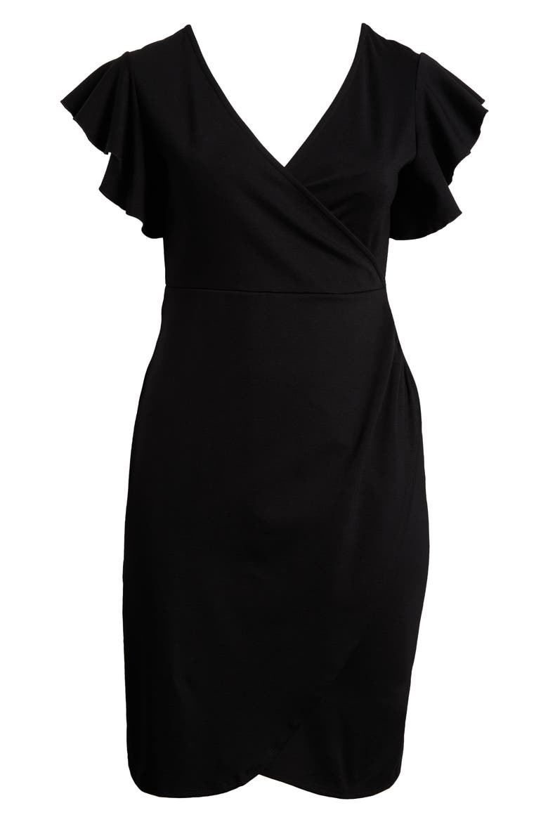 Ruffle Sleeve Stretch Faux Wrap Dress, Alternate, color, BLACK