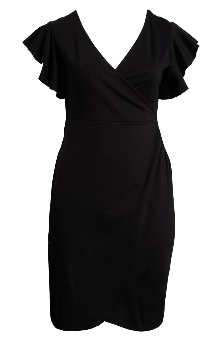 24seven Comfort Apparel Ruffle Sleeve Stretch Faux Wrap Dress, Alternate, color, Black