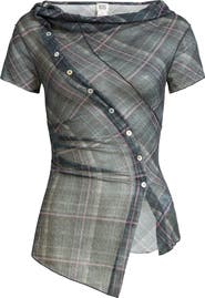 BDG Urban Outfitters Asymmetrical Plaid Short Sleeve Top
