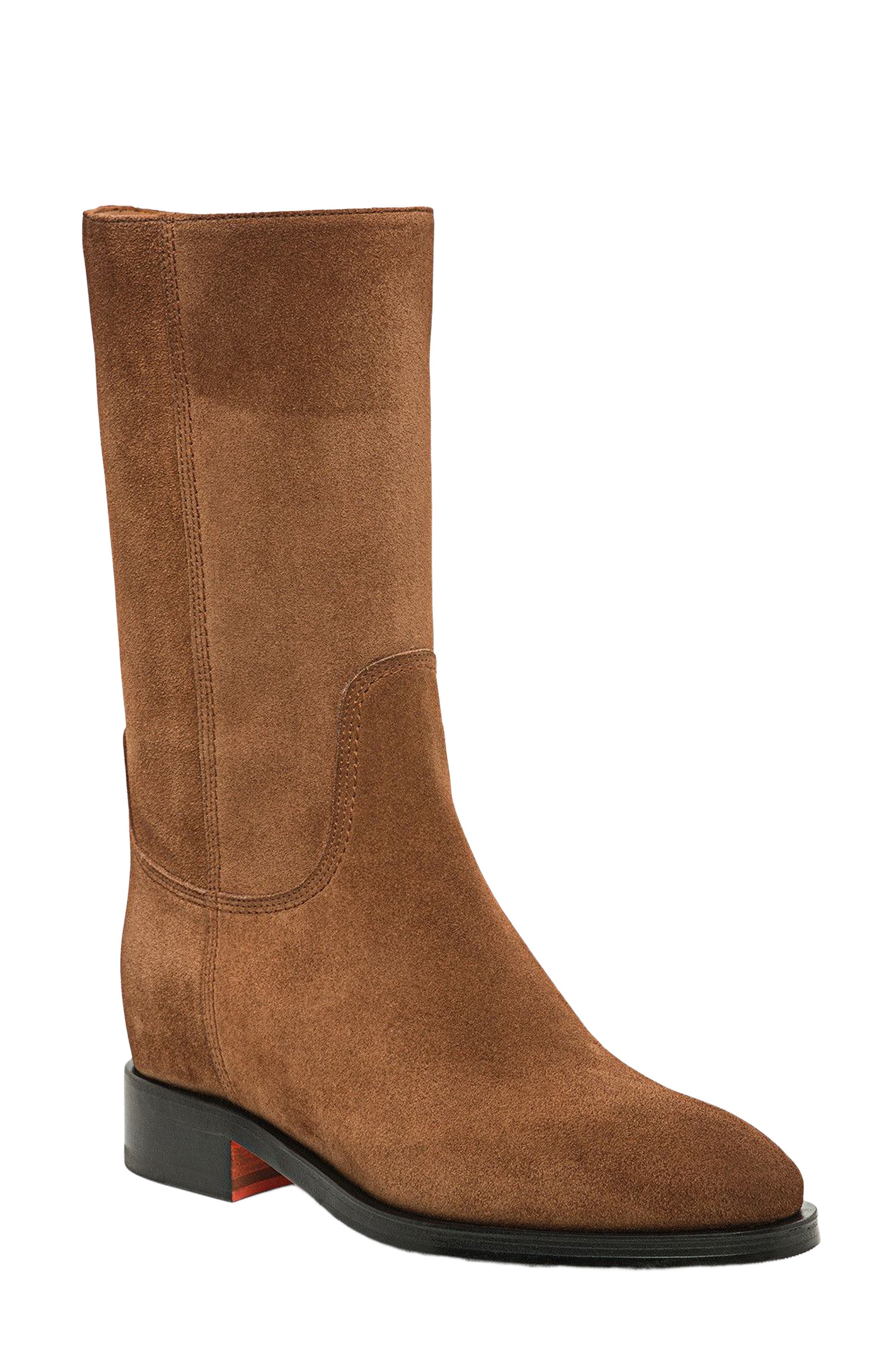 Santoni Suede boot, Alternate, color, Brown