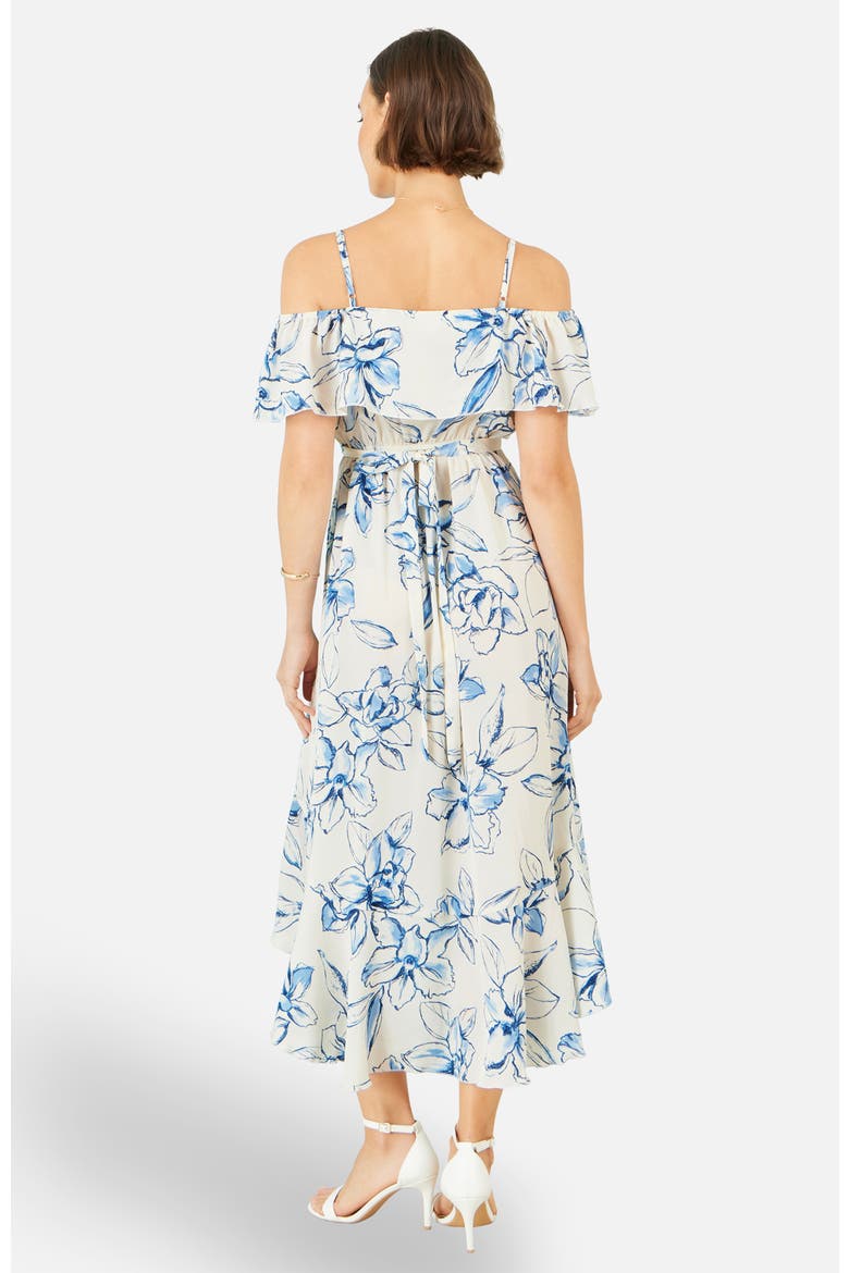 Floral Print Bardot Midi Dress, Alternate, color, White