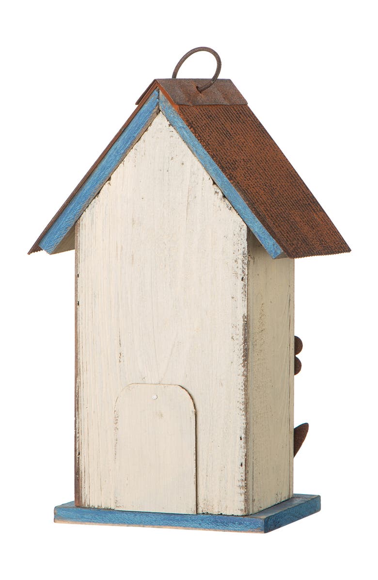 Glitzhome 10"H Multicolor Cute Distressed Solid Wood Birdhouse with 3D Flowers, Alternate, color, White