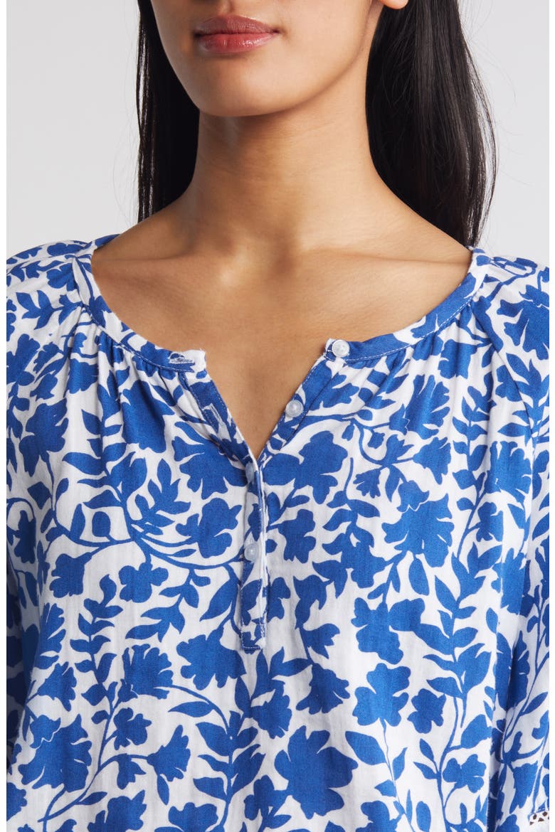 Cotton Gauze Top, Alternate, color, WHITE- BLUE KINDRED FLOWER