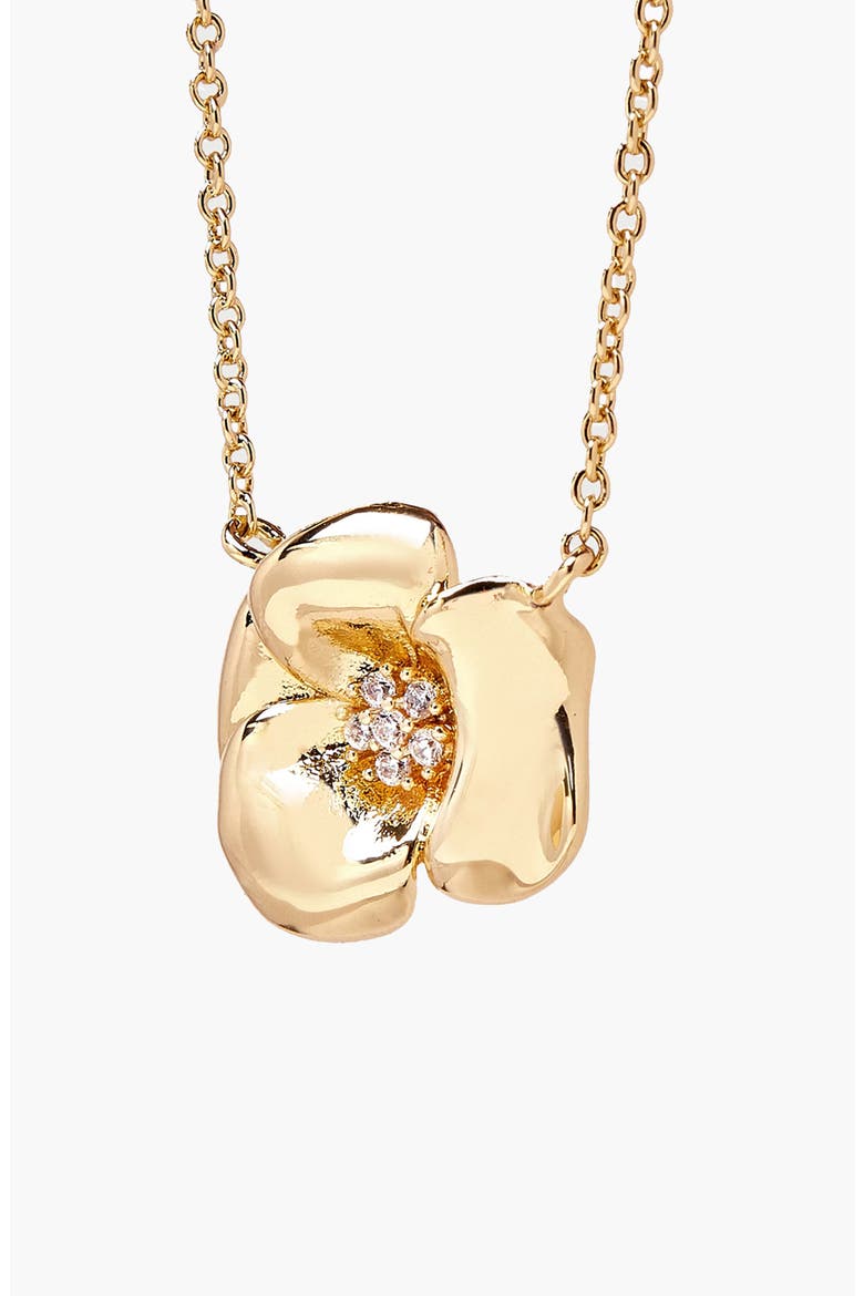 Lulu Flower Pendant Necklace in Gold and Crystals, Main, color, Gold
