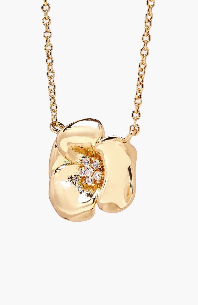 YOJ Lulu Flower Pendant Necklace in Gold and Crystals, Main, color, Gold