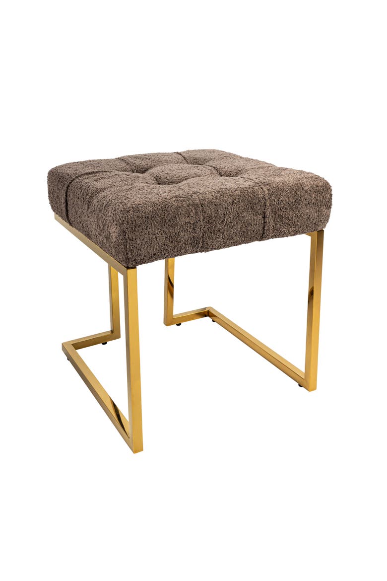 Art Deco Tufted Velvet Upholstered Stool with Stainless Steel Legs, Grey and Gold, Main, color, Grey