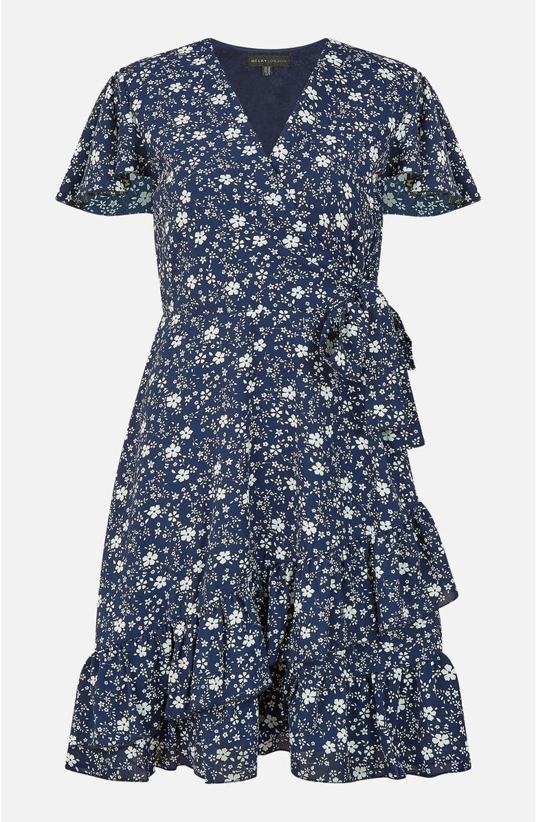 Yumi Ditsy Floral Wrap Frill Dress, Alternate, color, Navy