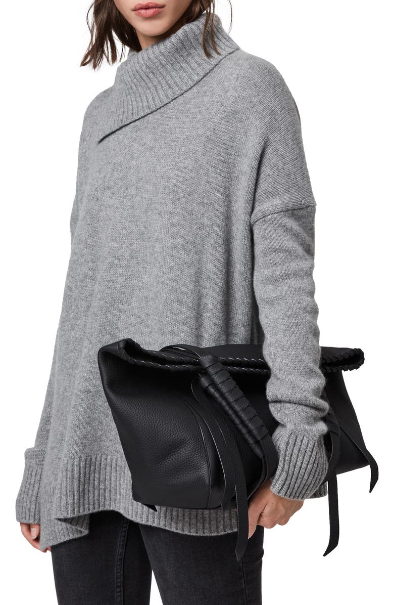 AllSaints Small Kepi East/West Leather Tote, Alternate, color,