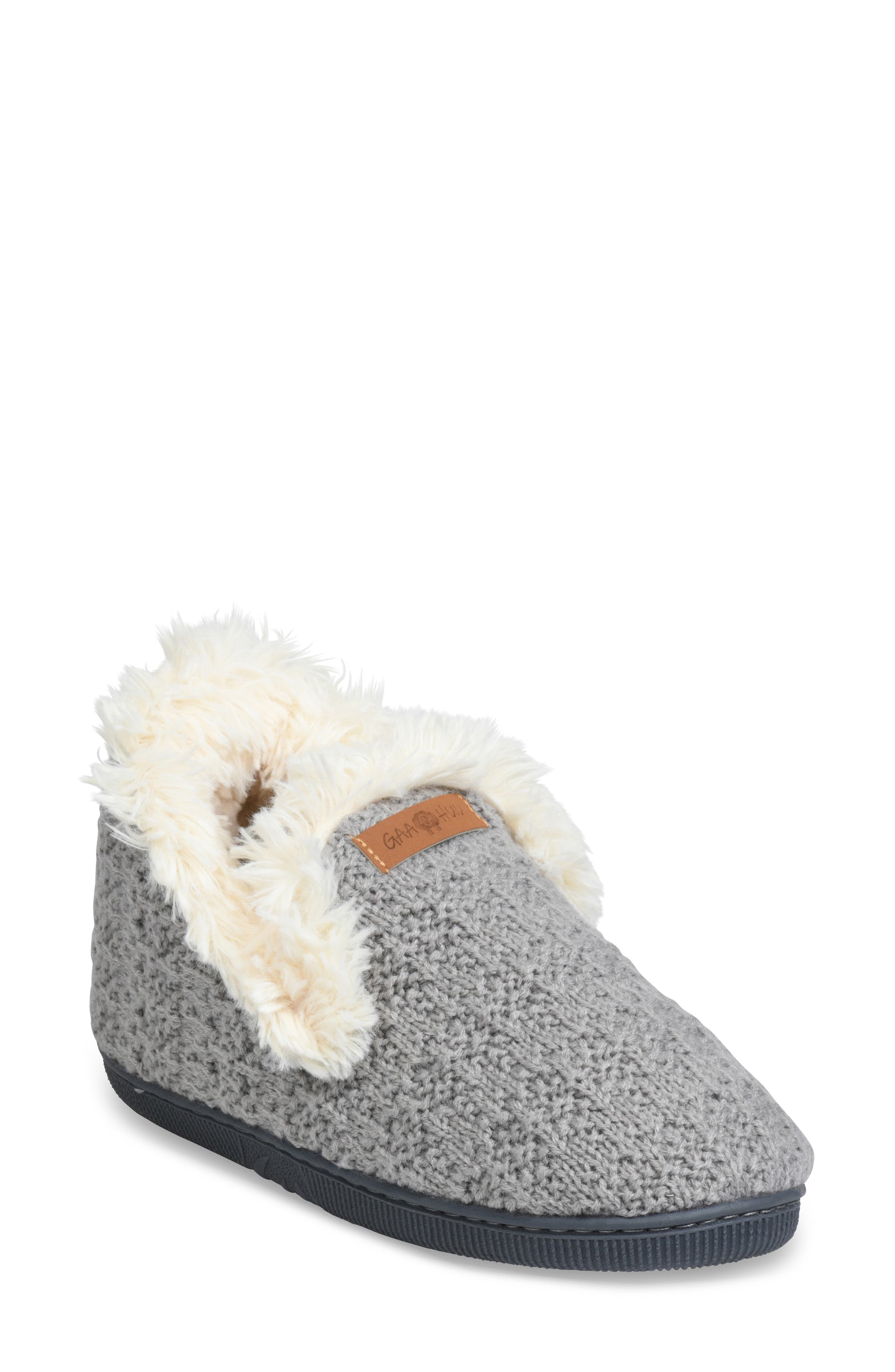 Knit & Faux Fur Slipper, Main, color, GREY