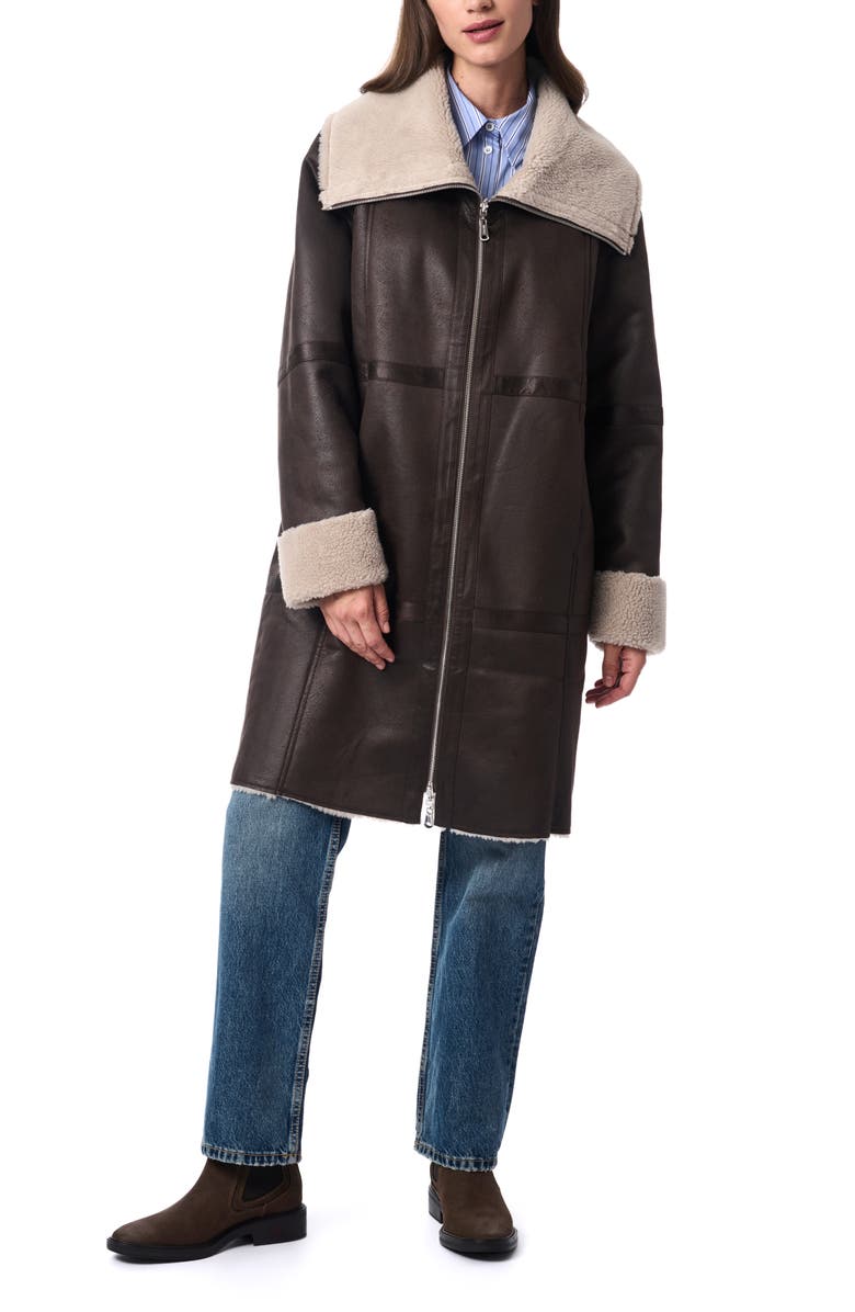 Bernardo Faux Leather & Faux Fur Reversible Coat, Alternate, color, Dark Brown/ Taupe