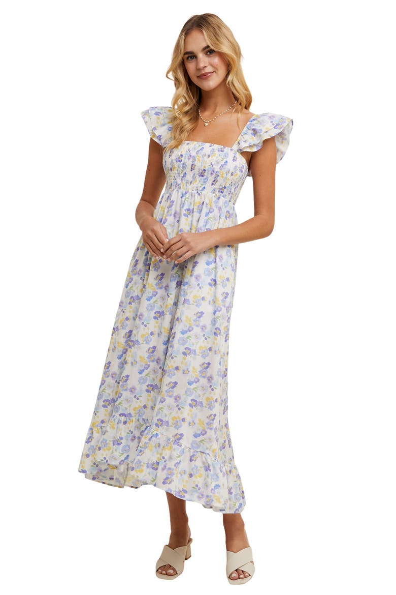 Floral Flutter Sleeve Maxi Dress, Alternate, color, BLUE COMBO