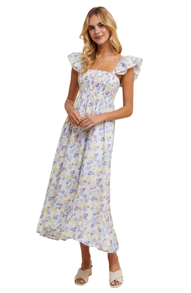 WISHLIST Floral Flutter Sleeve Maxi Dress, Alternate, color, Blue Combo