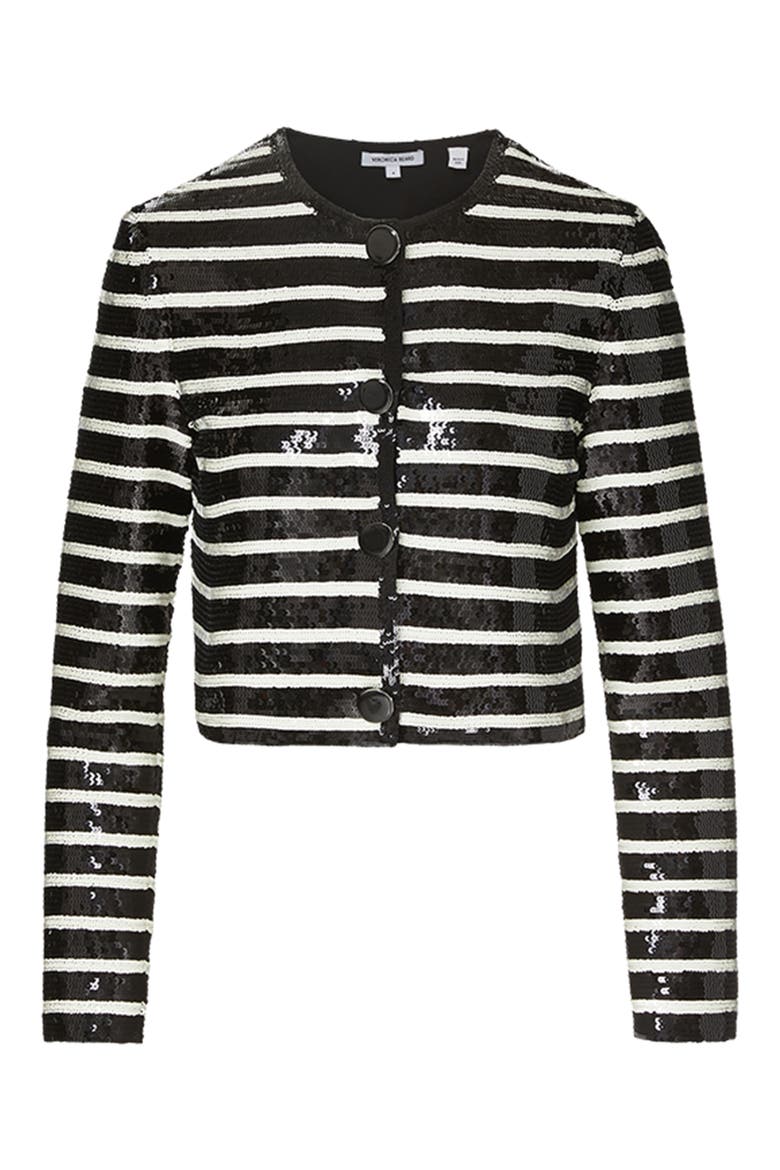 Mickey Sequin Stripe Stretch Cotton Jacket, Main, color, BLACK OFF-WHITE