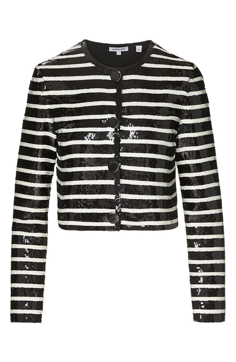 Veronica Beard Mickey Sequin Stripe Stretch Cotton Jacket, Main, color, Black Off-White