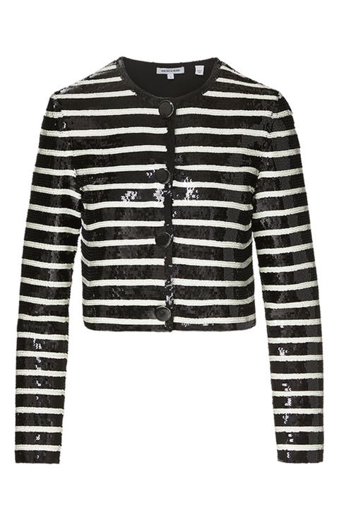 Mickey Sequin Stripe Stretch Cotton Jacket