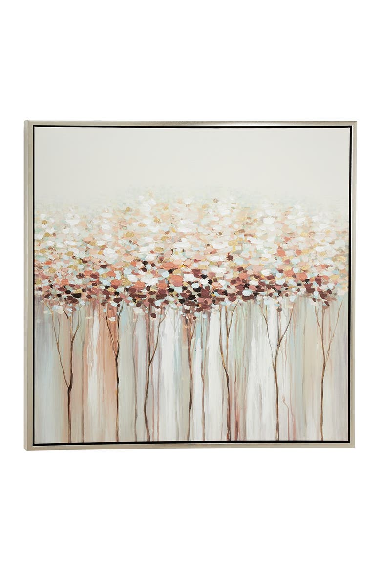White Canvas Tree Framed Wall Art with Silver Frame, Main, color, MULTI