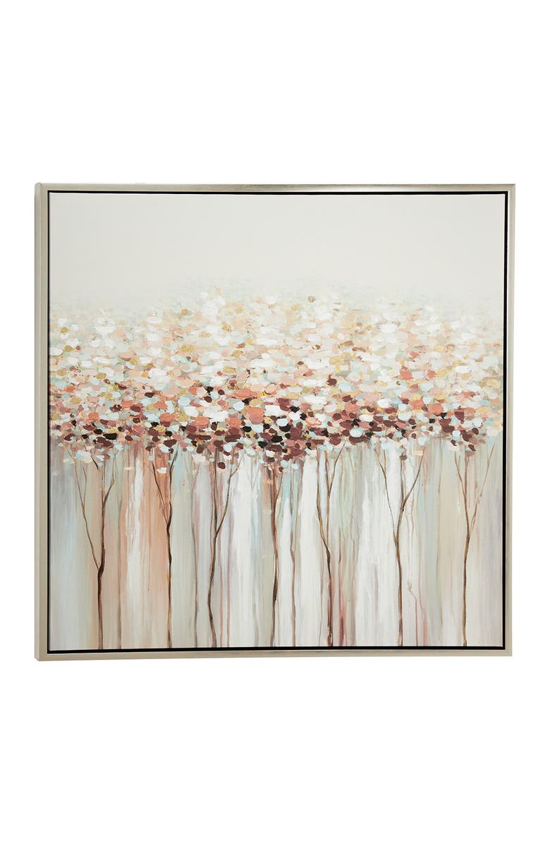 WILLOW ROW White Canvas Tree Framed Wall Art with Silver Frame, Main, color, 