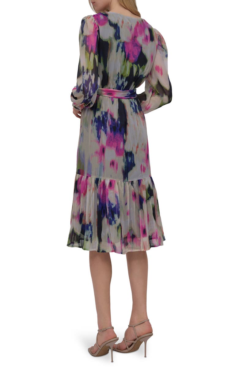 DKNY V-Neck Long Sleeve Fit & Flare Dress, Alternate, color, Navy Multi