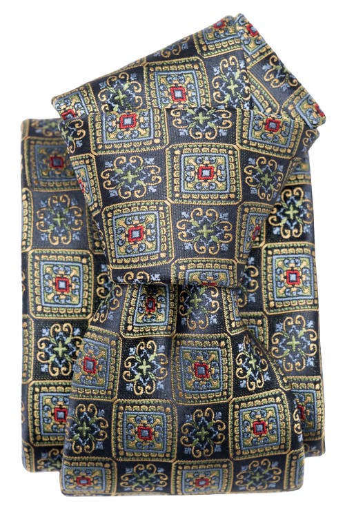 Elizabetta De Sica- Silk Jacquard Tie For Men In Navy And Yellow