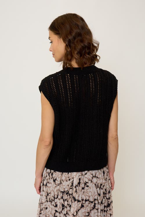 Central Park West Rose Sleeveless Open Stitch Cardigan In Black