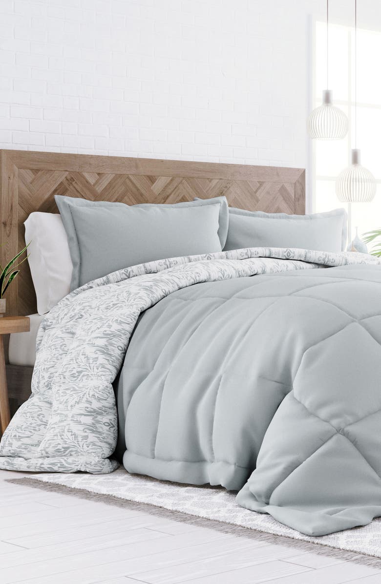 HOMESPUN Premium Down Alternative English Countryside Reversible Comforter Set, Alternate, color, Light Gray