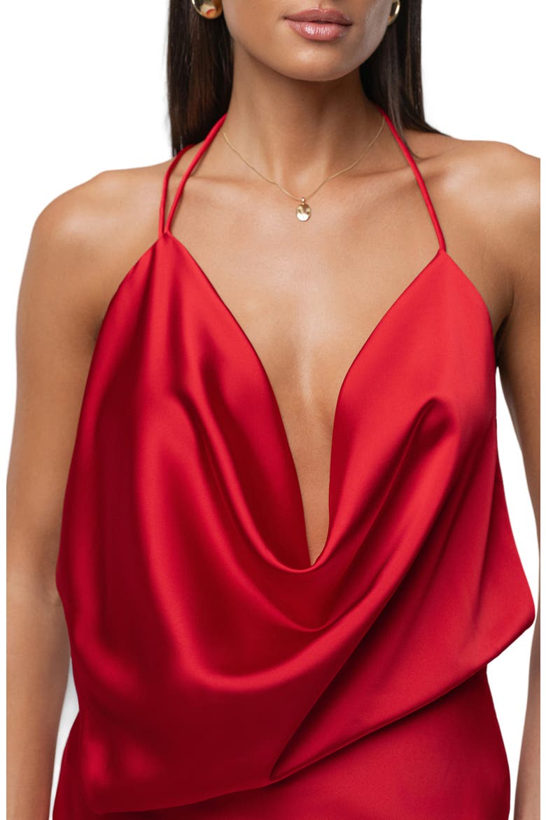 Delmara Cowl Neck Satin Dress, Alternate, color, RED