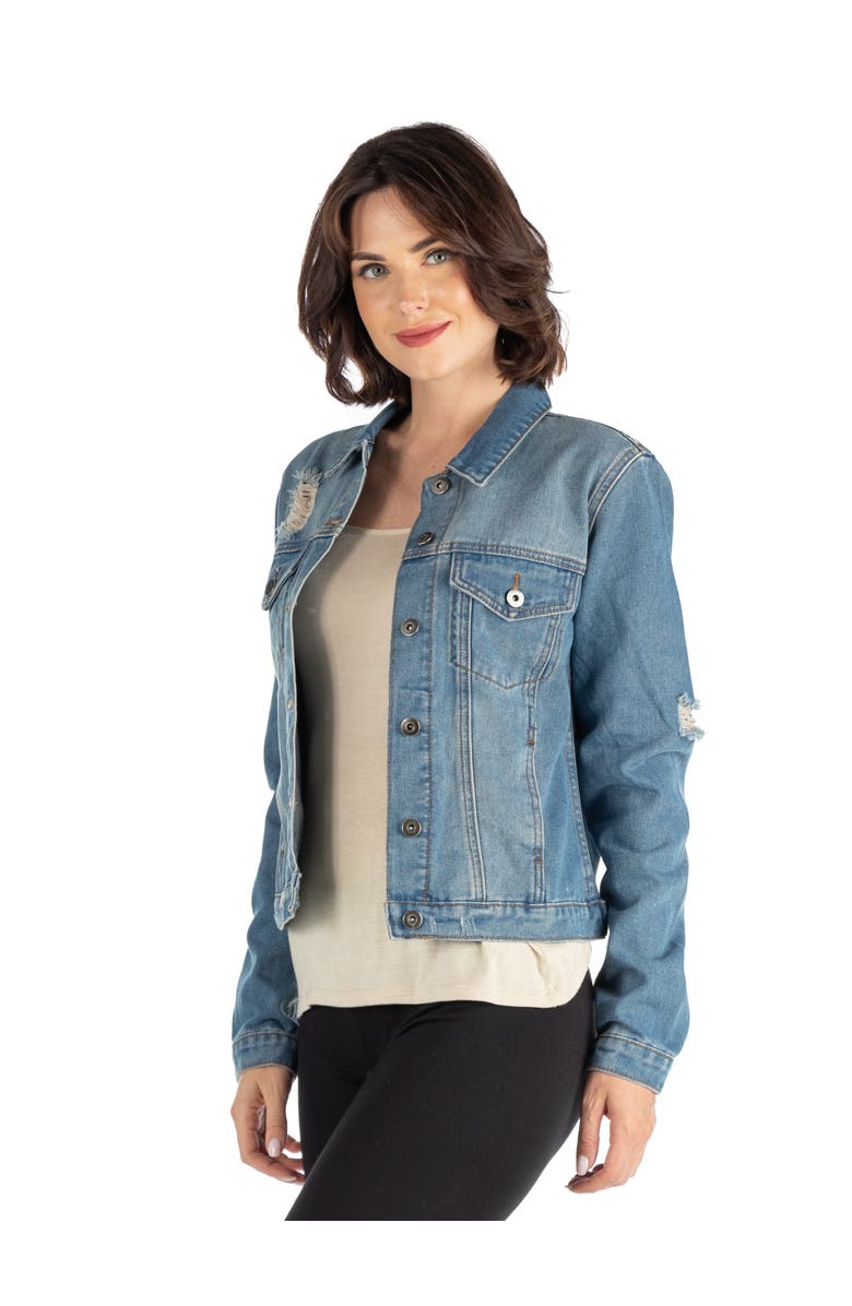 24seven Comfort Apparel Petites Timeless Denim Jacket, Alternate, color, Denim