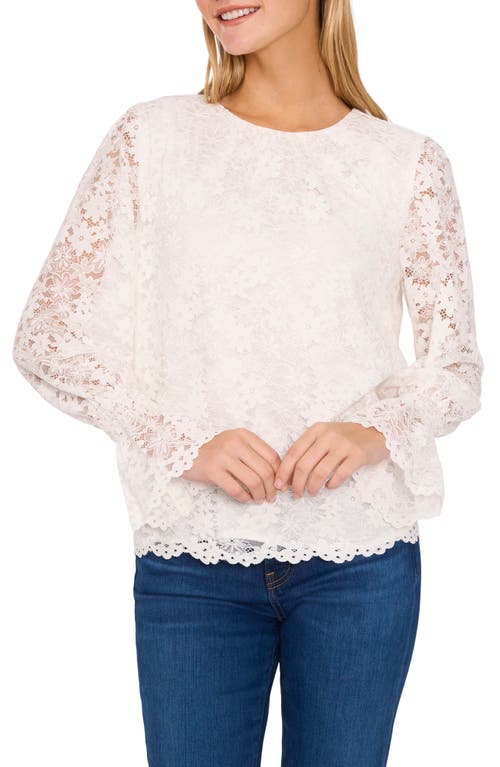 Shop Cece Floral Lace Long Sleeve Ruffle Cuff Top In New Ivory