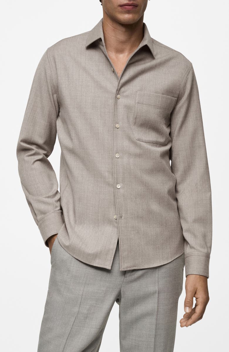 MANGO Regular Fit Wool Button-Up Shirt, Main, color, 