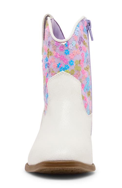 Steve Madden Kids' Peek Floral Western Boot In White