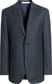 Nordstrom Dark Teal Plaid Virgin Wool Sport Coat
