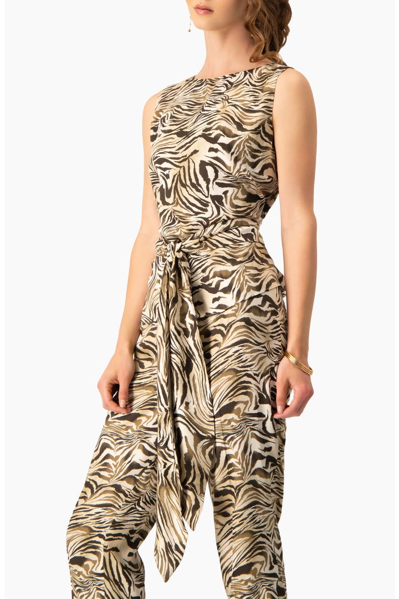 Sleeveless Tie-Waist Blouse in Zebra Print, Sash-Front Top, Alternate, color, Olive Green