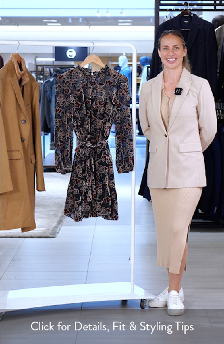 Burnout Velvet Floral Long Sleeve Fit & Flare Dress, sales video thumbnail