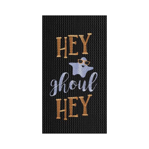 Hey Ghoul Hey Ghost Halloween Embroidered Cotton Waffle Weave Kitchen Towel