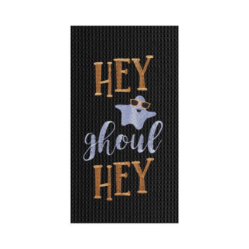 C & F Home C&f Home Hey Ghoul Hey Ghost Halloween Embroidered Cotton Waffle Weave Kitchen Towel In Black