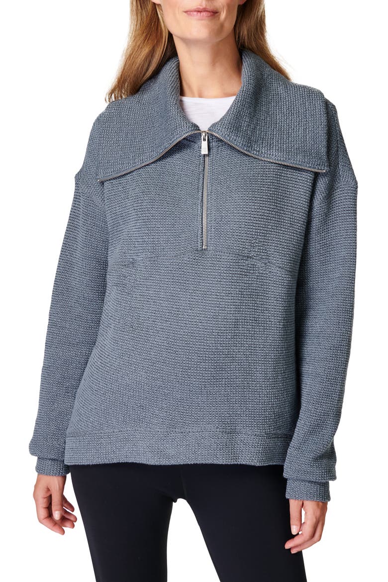 Restful Bouclé Half Zip Pullover, Main, color, STEEL BLUE