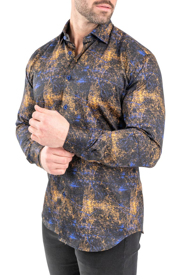 Fibonacci Galaxysplash Black Contemporary Fit Button-Up Shirt, Alternate, color, BLACK