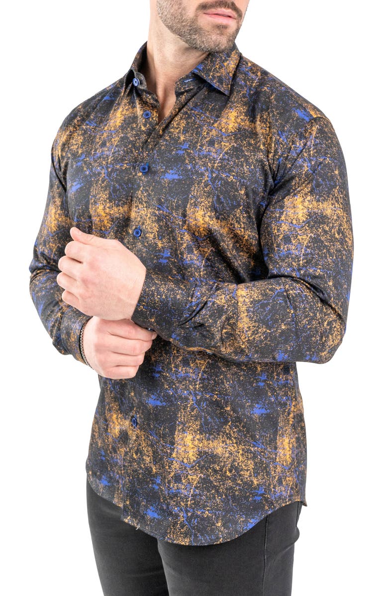 Maceoo Fibonacci Galaxysplash Black Contemporary Fit Button-Up Shirt, Alternate, color, Black
