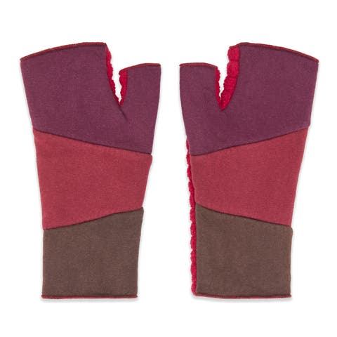 Women's Artisan Crafted Fleece Lined Color Block Fingerless Gloves