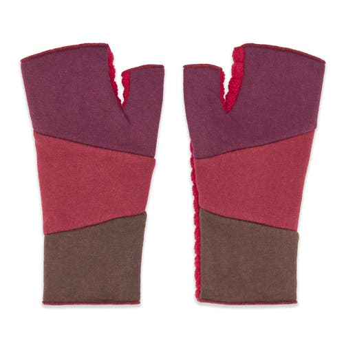 Feelgoodz Artisan Crafted Fleece Lined Color Block Fingerless Gloves In Red