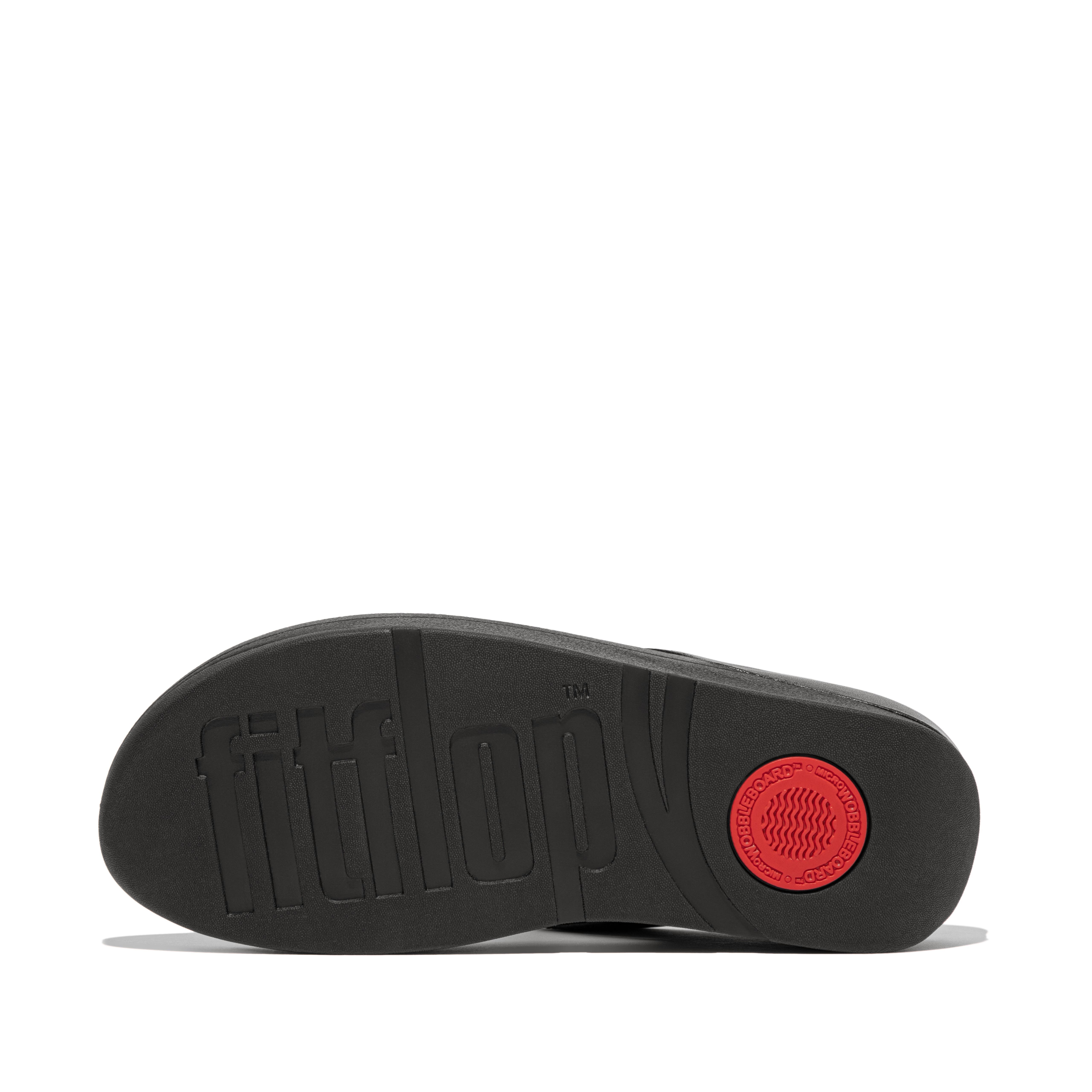 FitFlop Fino Crystal-chain leather toe-post sandals, Alternate, color, Black