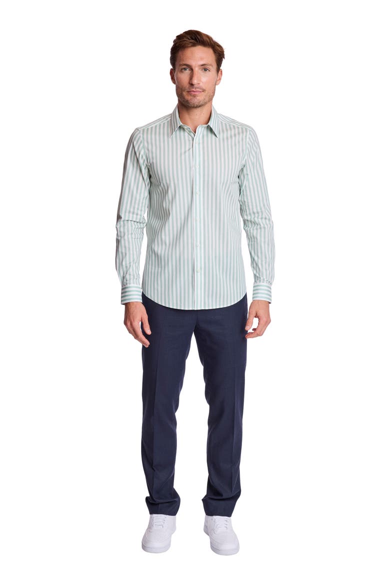 Parker Trim Fit Stretch Cotton Button-Up Shirt, Alternate, color, MINT WHITE STRIPES